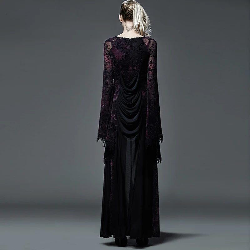 Женское платье в стиле панк готическое темно фиолетовое ведьмы с длинным рукавом