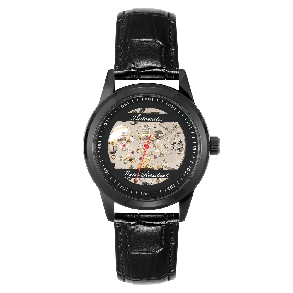 Часы-скелетоны Мужские механические золотые водонепроницаемые до 30 метров |