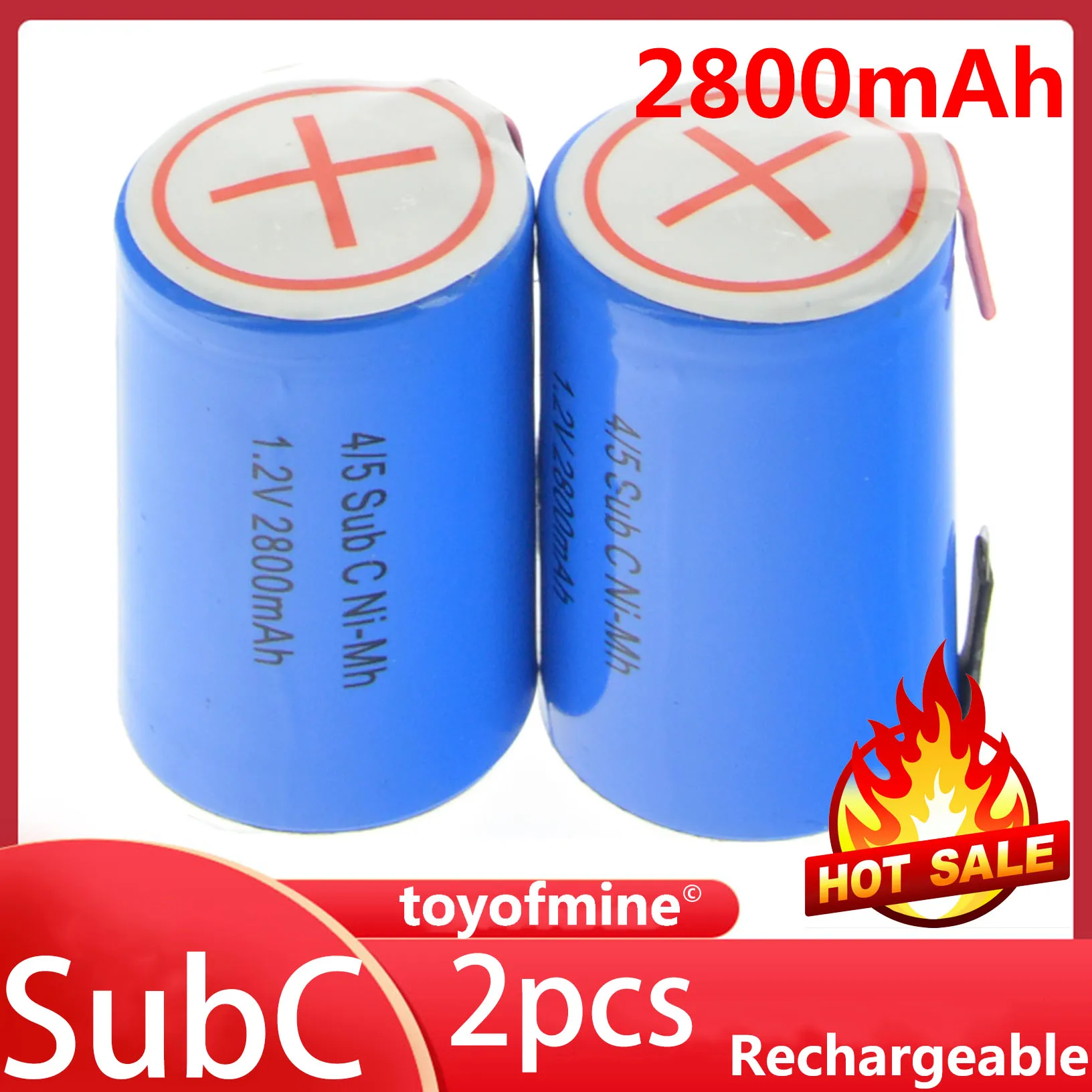 

2pcs 1.2V 4/5 SubC 2800mAh Ni-Mh Rechargeable Battery Blue Cell with Tab Sub C