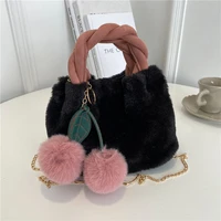cherry fluffy bags for women 2022 chains plush tote bag sweet soft furry bags small luxury designer handbag fur shoulder bags