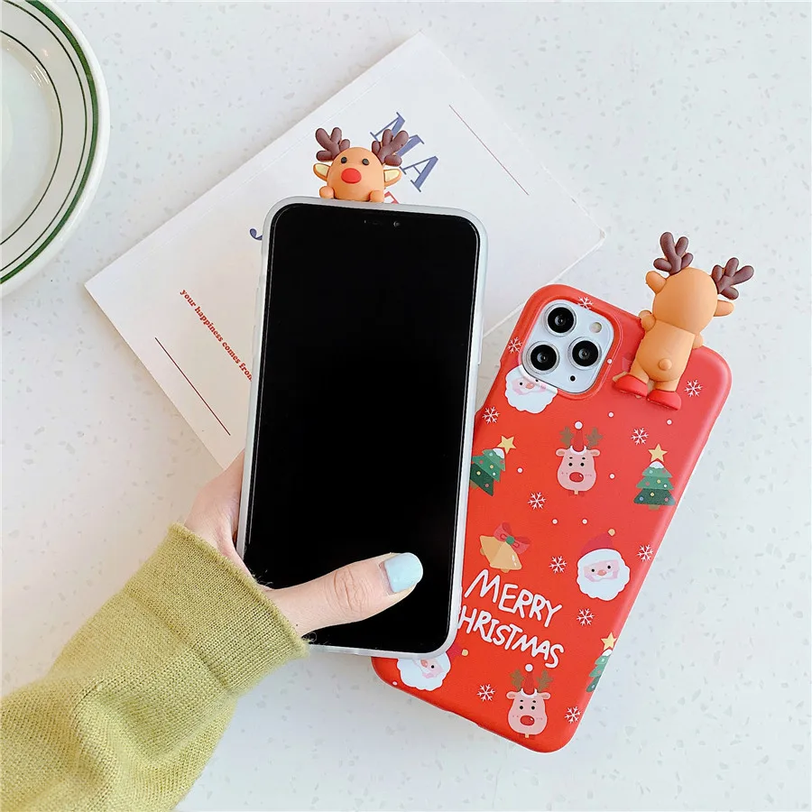 

Cute 3D Cartoon Doll Christmas Deer Case for IPhone 11 12 12mini Pro Max XR X 7 8 6 6S Plus XS Max SE 2020 5 S Silicon Cover Elk
