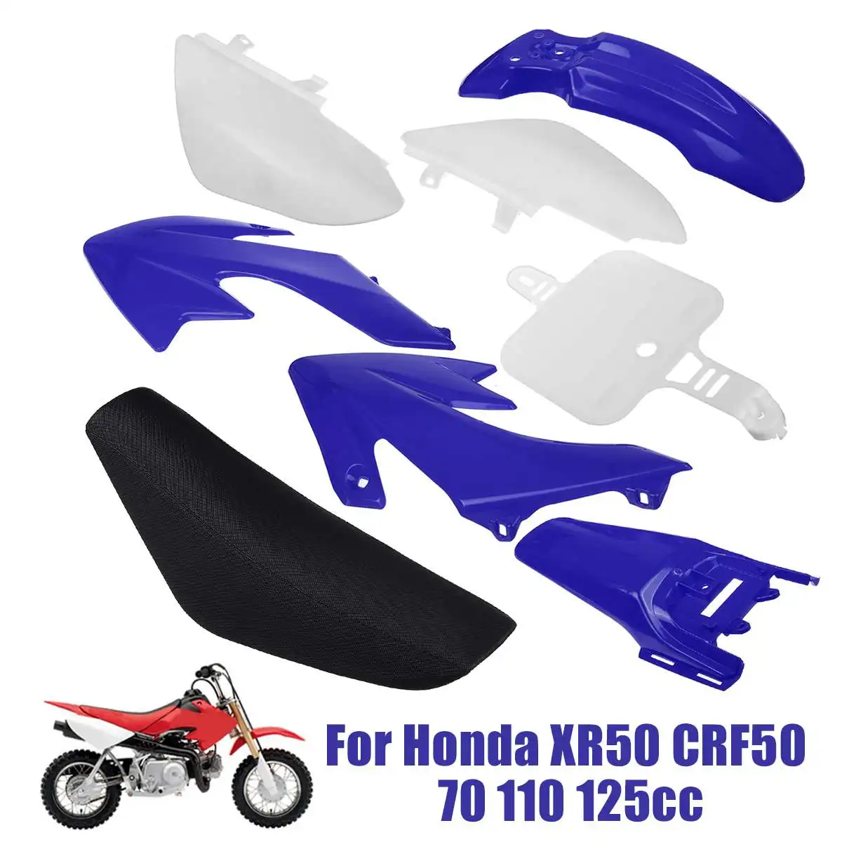

New 8pcs Motorcycle Plastic Fenders + Tall Seat Set Motorcycle Full Fairing Kits For Honda XR50 CRF50 70 110 125cc PIT Dirt Bike