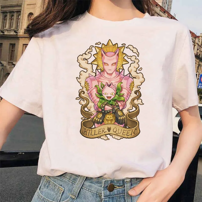 Японское аниме JoJo Необычные Приключения Забавные футболки для мужчин и женщин с принтом Футболка Повседневная Jojo футболка хип-хоп топ тройники Женские