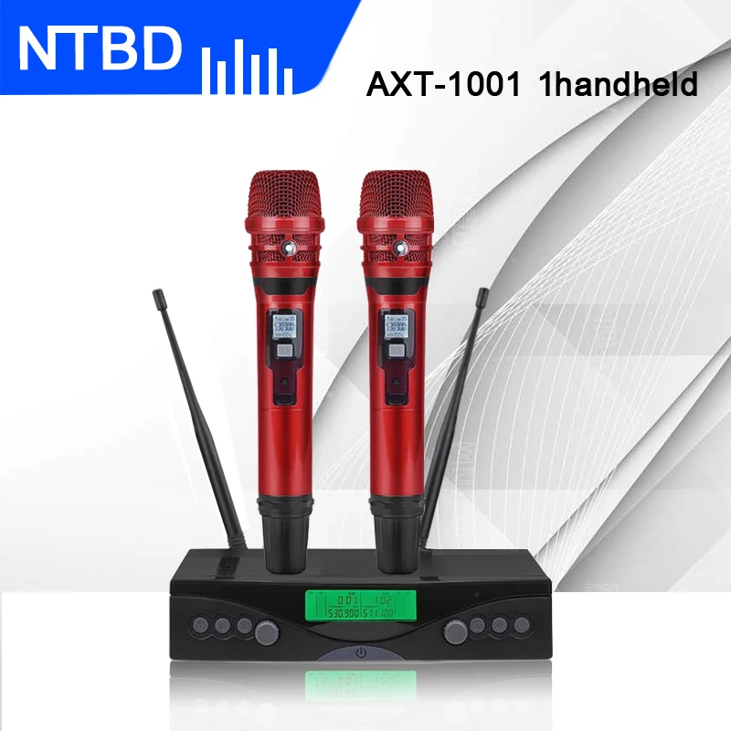 NTBD караоке для сцены, вечерние, для дома, KTV, AXT-100, UHF, беспроводной, двойной микрофон, система, динамический, 2 канала, 2, ручной, кардиоидный