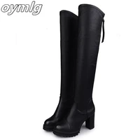 new autumn winter womens pu leather over the knee boots back zip thick high heel platform thigh boots ladies fashion shoe black