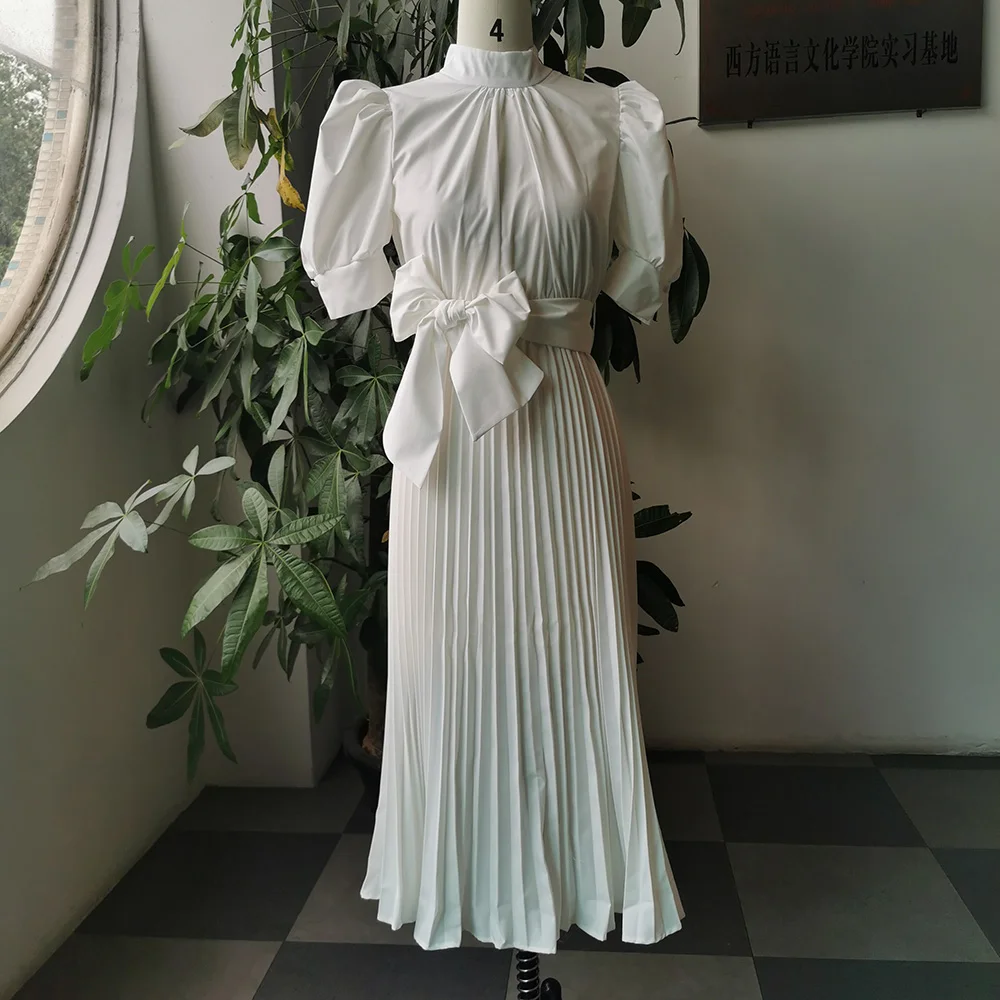 

2021 Summer New Style Korean Slim Waist Shirt Mid-length Dress Female Elegant White Shirt-style Long Dress Female Women Dress