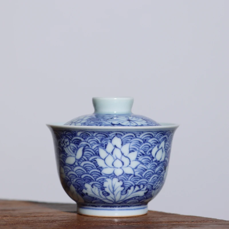 Creaci&oacute;n imitaci&oacute;n Ming azul y blanco pintado a mano lotus mountain room 2 a 100 cc tueen-1