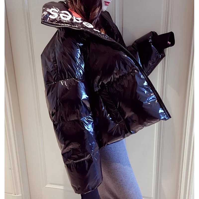 Зимняя модная женская Глянцевая Водонепроницаемая пуховая хлопковая куртка с