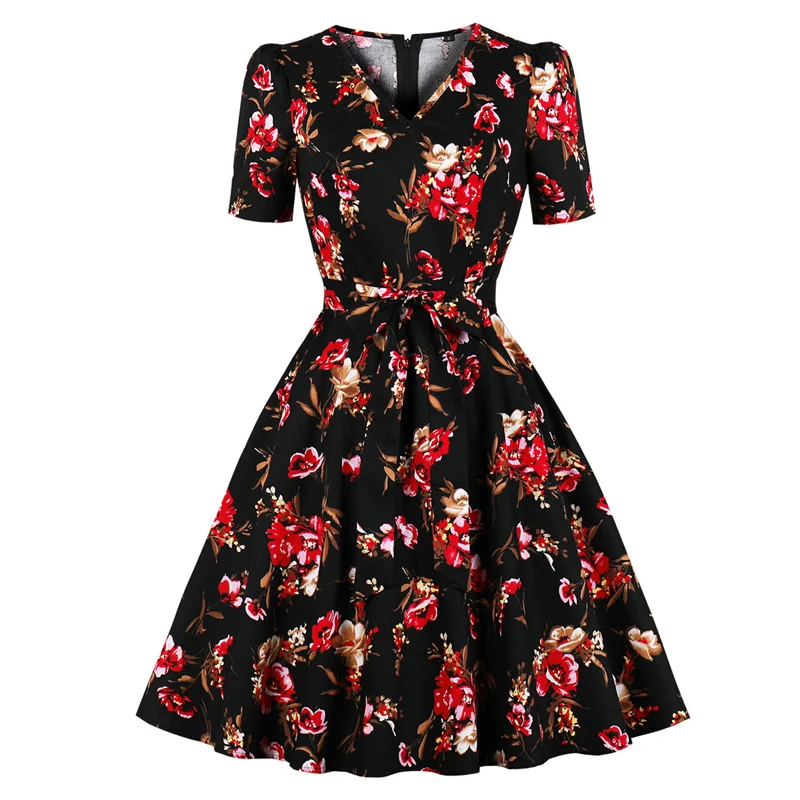 Платье с цветочным принтом 1940 s 50 винтажное Хлопковое платье элегантное женское