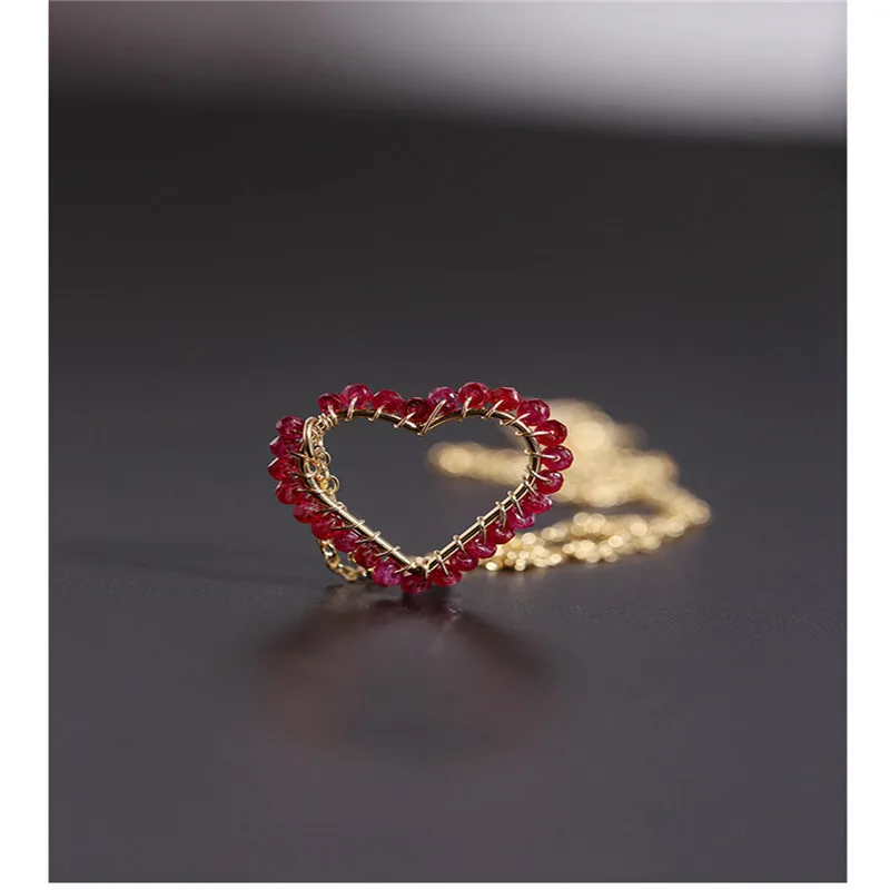 DAIMI Faceted Ruby Pendant Female gemstones Genuine Yellow 14K Gold Injection Necklace For Girlfriend Gift | Украшения и