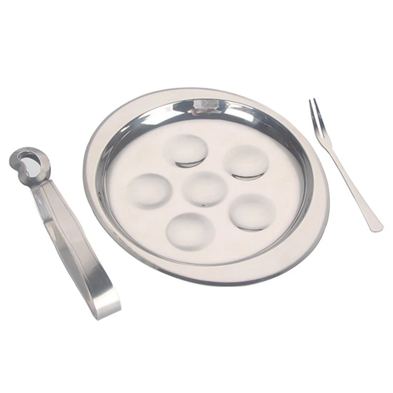 

3PCS/Set Stainless Steel Silver Snail Plate Conch Plate Compartment Barbecue Restaurant Seafood Dish Escargot Plate