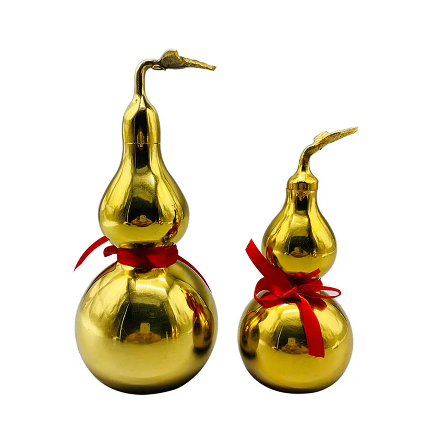 

6 Sizes Traditional Chinese Natural Copper Gourd Brass Feng Shui Mental Golden Health Enhance Luck Ornament Home Decor