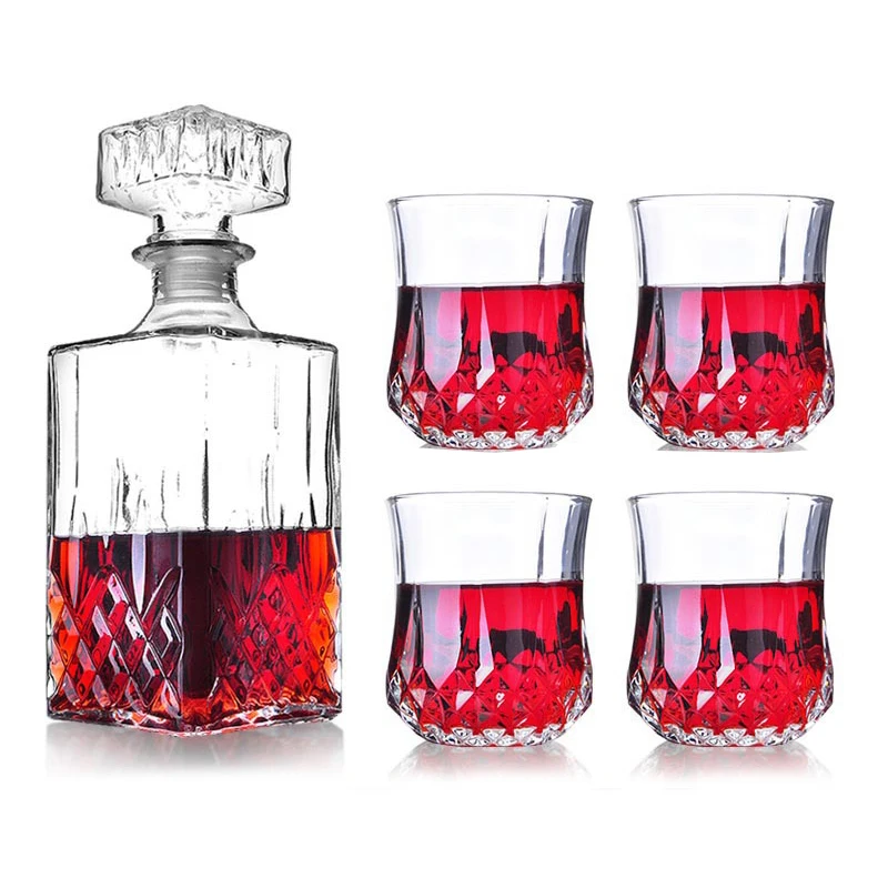 

Hellodream luxury lead-free whiskey decanter set with 4 Pcs whiskey wine glass for Alcohol Bourbon Scotch 5 Pcs Set