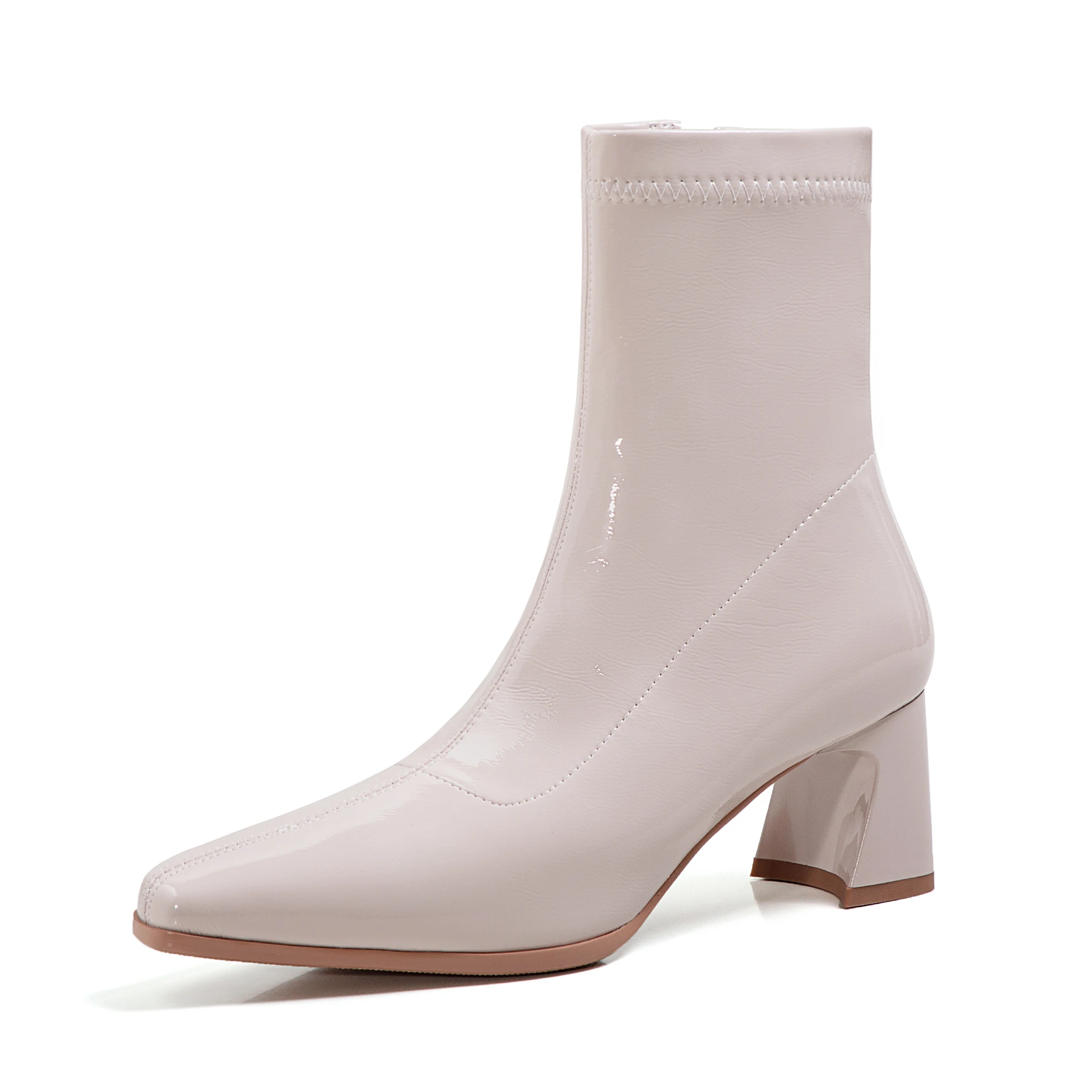 

Kmeioo New Hot Style Color contrast Fashion Women Boots square toe Thick heel Patent leather simple style Ankle Boots 6cm