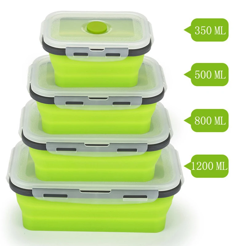 Силиконовая складная бэнто СВЧ силиконовая коробка для ленча еды Ланчбокс