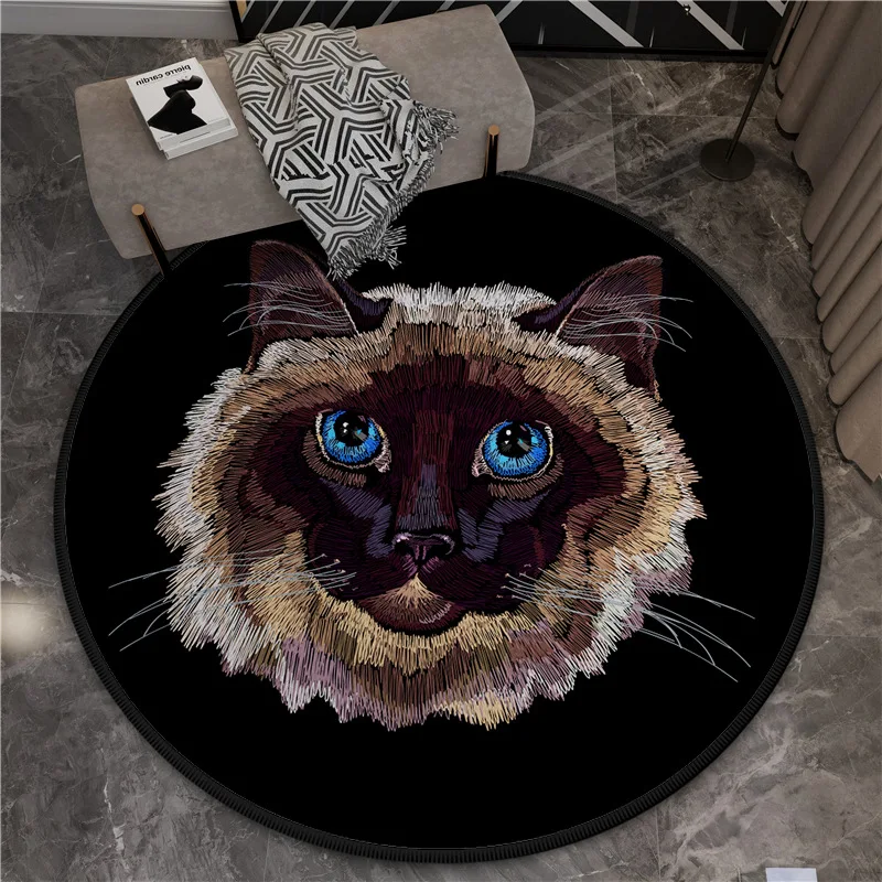

Animal Round Rugs Tiger Cat Owl Carpet Living Room Entrance Door Mat Bedroom Black Rug Bathroom Non-slip Carpet Floor Mat