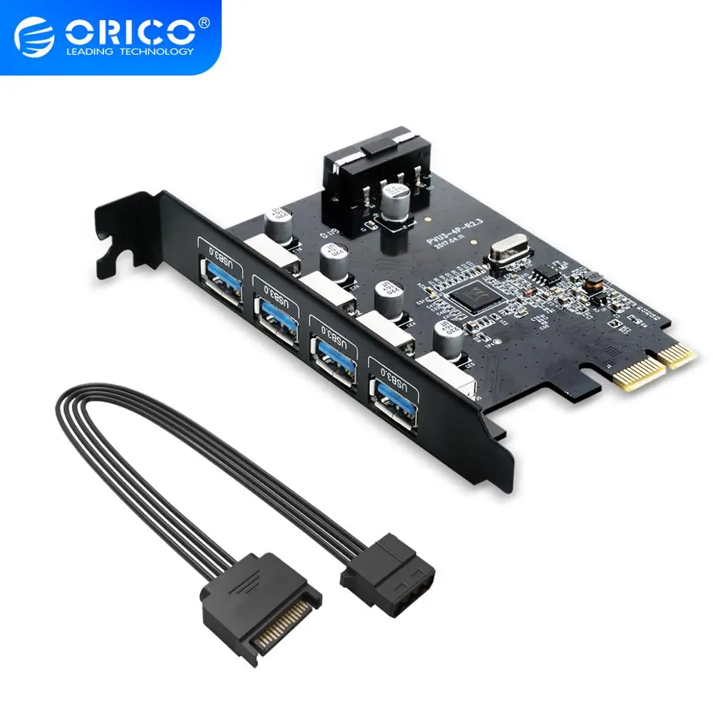 

ORICO USB3.0 PCI-Express Card/Host Controller Card 3.0 Adapter to USB 3.0 HUB with 15Pin Power Supply PCI-E Extender Card 4 Port
