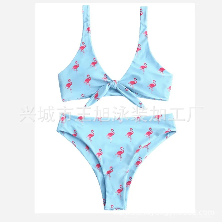 Женский купальник 2020 Раздельный плечевой ремень с принтом фламинго сексуальное