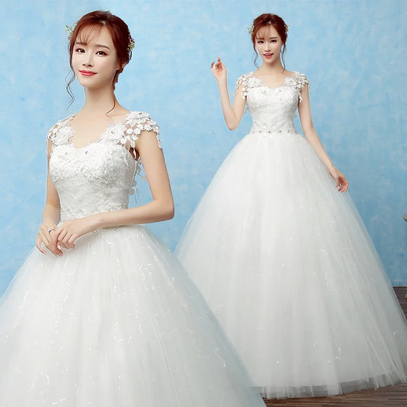 

Wedding Dress 2021 Spring New Korean Bra Double Shoulder White Straight Shoulder Lace Slim Fit Bride Qi Di Wedding Dress