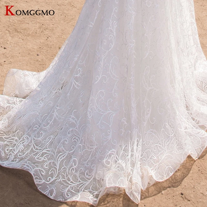 

Bohemia Sleeveless O-Neck A-Line Wedding Dress Elegant Lace Appliques Court Train Backless Bridal Gown Robe De Marie 2021