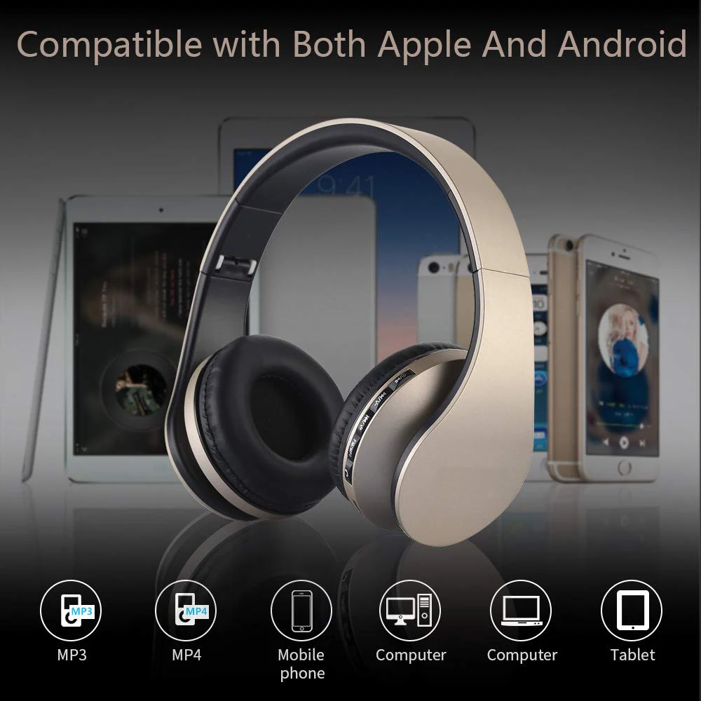 Розовые беспроводные Bluetooth наушники Детские Складные стерео звук FM радио TF карта