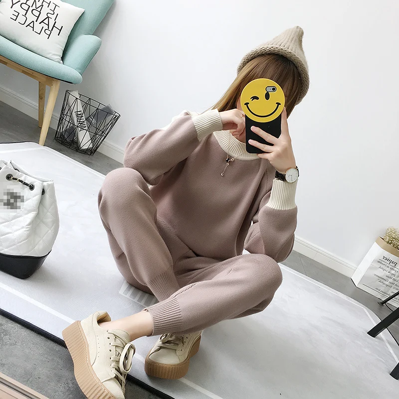 Женские теплые костюмы 2020 Осенняя мода Женский Повседневный вязаный костюм