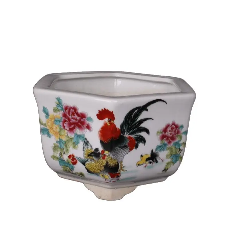 

Porcelain ornaments of six square pots with flowers