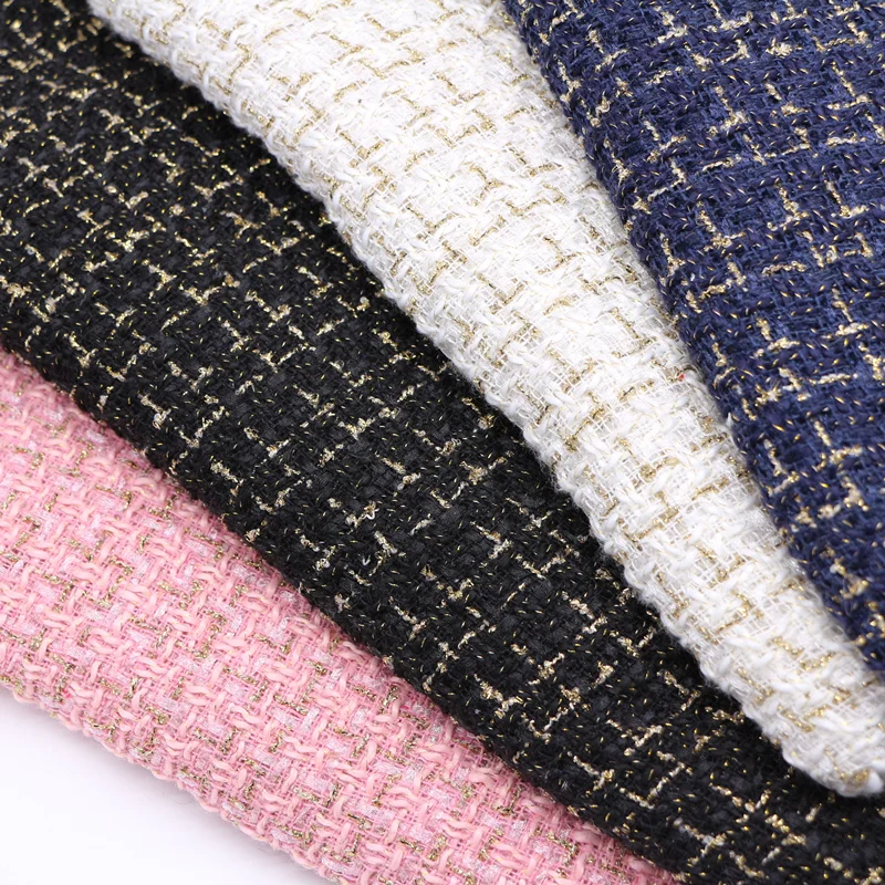 

High End Tweed Woolen Lurex Fabric DIY Sewing Bags Dress Hat Mentallic Plaid Check Tweed Yarn Dyed Garment Fabrics 50X150cm