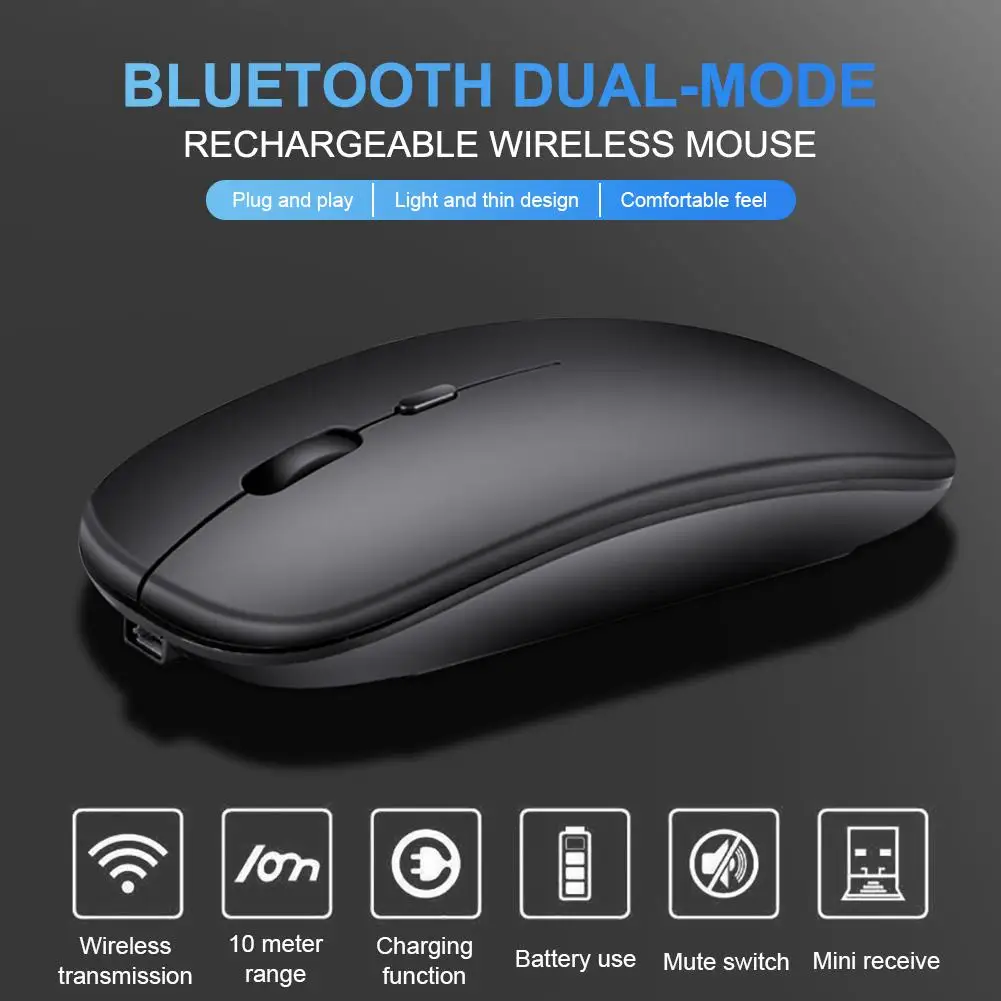 Bluetooth Двухрежимная Мышь 2 4 ГГц Беспроводная зарядка тонкая модная черно белая