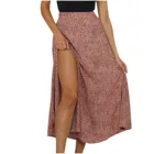 Женская шифоновая юбка с принтом, юбка с разрезом и высокой талией, модная свободная плиссированная юбка-трапеция из полиэстера с высокой талией и принтом