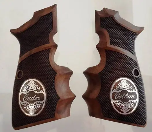 

Ksd Browning HP Model Compatible Walnut Grip for Replacement with Diamond Checkered Pattern (Your Name and Last Name on silver)