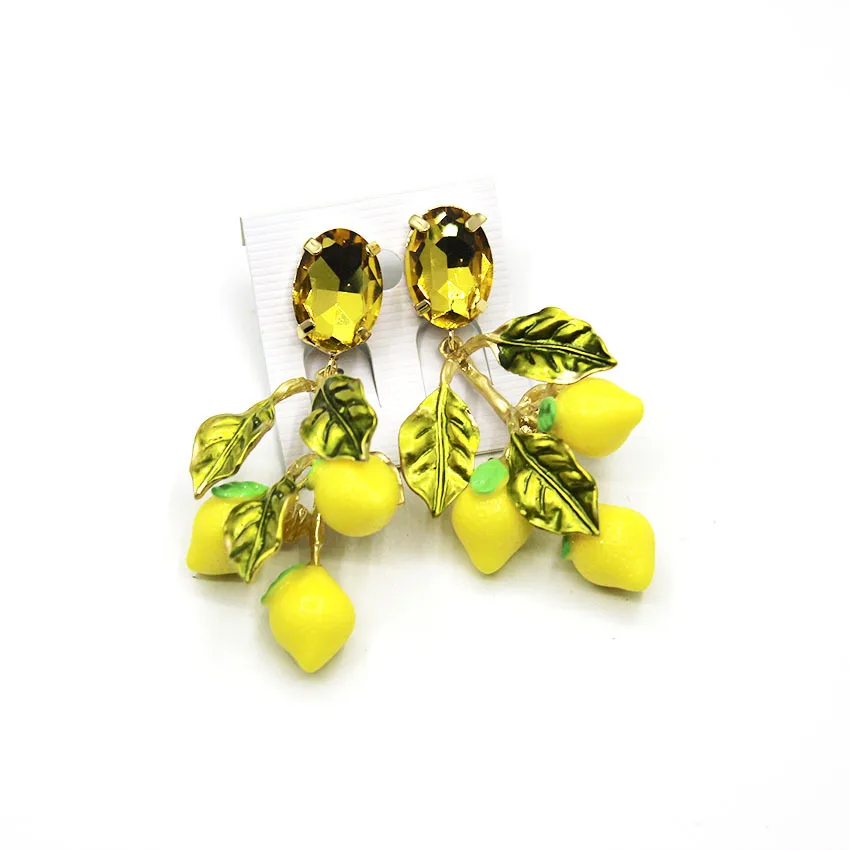 lemon leaf 1 Dvacaman барокко желтые лимонные серьги для женщин Мода подиумный показ Кристалл Эффектные серьги растительный лист серьги-капли в подарок - Окраска металла: lemon leaf 1