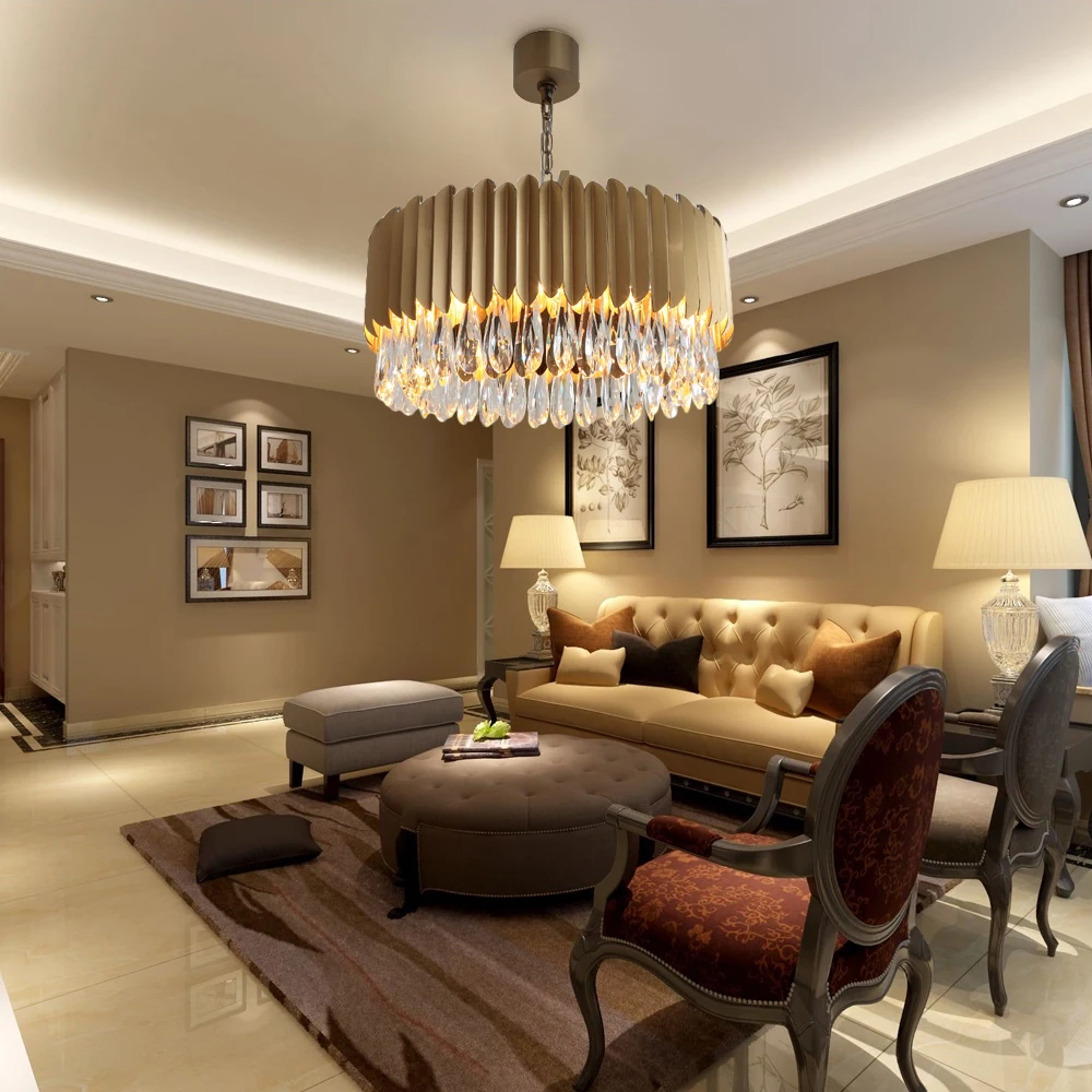 

Creative Gold Hanging Chandelier For Living Room Bedroom Round Home Decor Lamp Luxury Crystal Light Fixture Modern Design Lustre