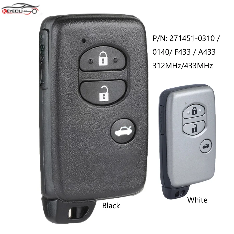 

KEYECU Smart 3 Button Remote Car Key Fob 312MHz / 433MHz for Toyota Camry Crown Mark X Majesta P/N: 271451-0310/0140 /F433/A433