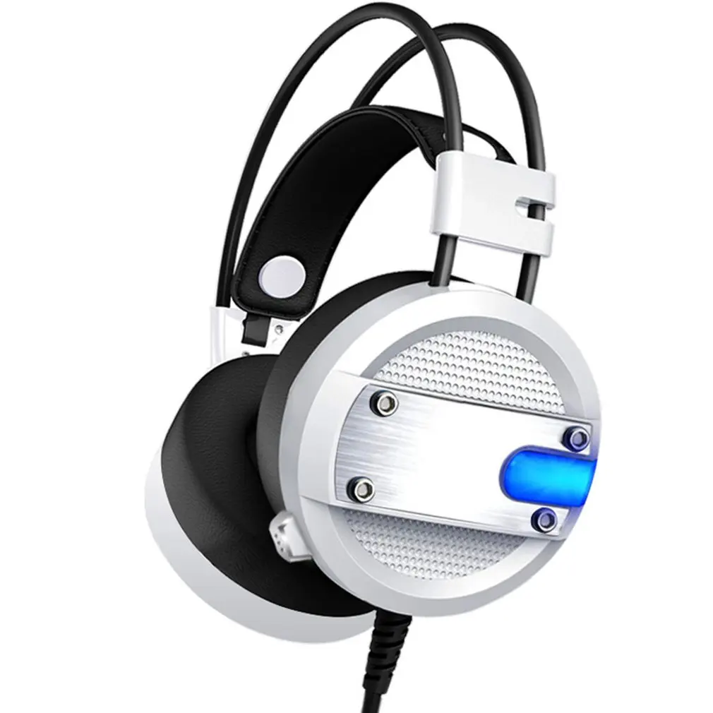 White Blue Short Mic Проводные Игровые наушники 3,5 мм ПК планшетный компьютер гарнитура hi-fi-стереозвук повязка на голову с микрофоном светящийся свет - Цвет: White Blue Short Mic