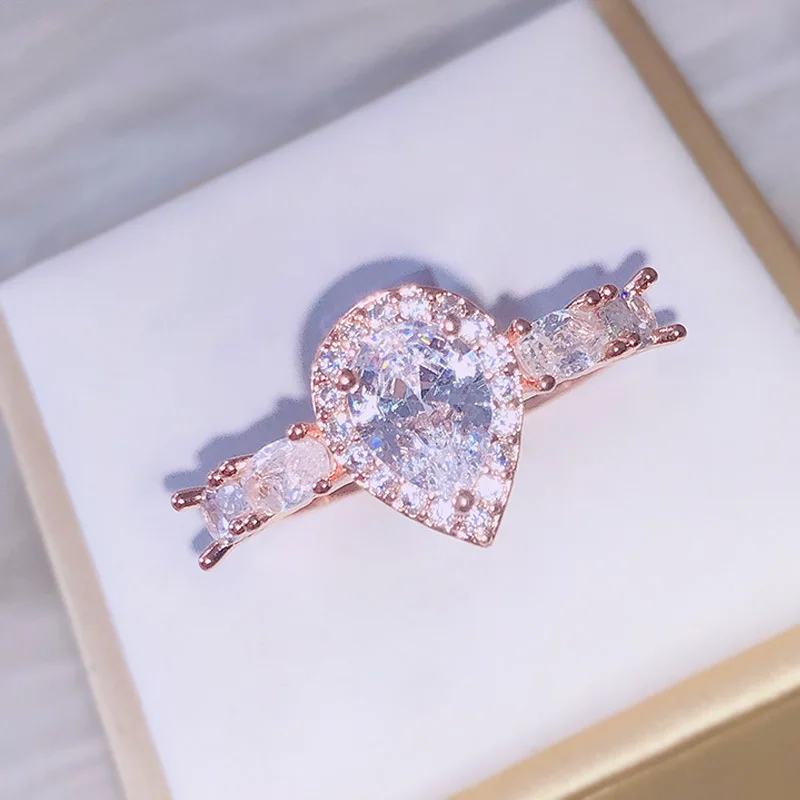 

Кольцо из розового золота в форме капли с цирконом, модный простой женский романтический подарок