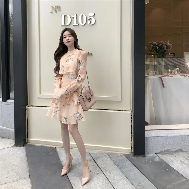 Женская одежда летние милые платья трапеции Ulzzang с цветочным принтом воротником
