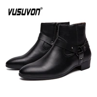 2020 new ankle boots chelsea boots pu leather men boots breathable autumn winter fashion pointed toe heels dress shoes big size