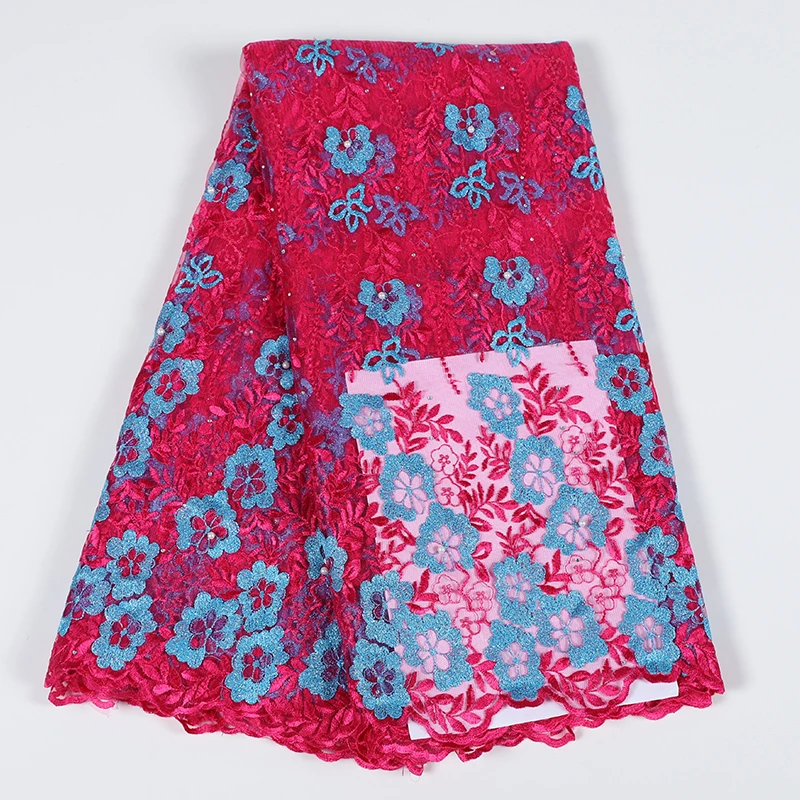 100% из полиэстра расшитый бисером африканские ткани с сетчатыми кружевами 2019 в