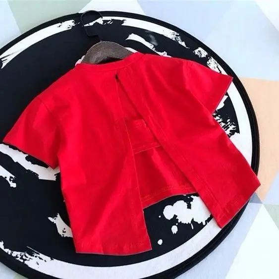 

2021 Round neck solid color casual Children baby girls cotton T-shirts short sleeve summer new fashion letters tops tees P2067