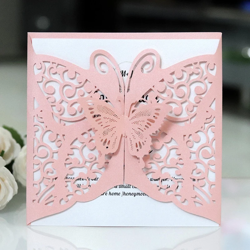 100 шт. полый лазерный разрез свадебные приглашения карта европейская бабочка