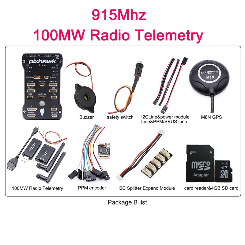 915Mhz 100 PackageB Pixhawk 2.4.8 PX4 PIX 32 бит Контроллер полета Автопилот с 4G SD переключатель безопасности зуммер PPM IEC для RC квадрокоптера - Цвет: 915Mhz 100 PackageB
