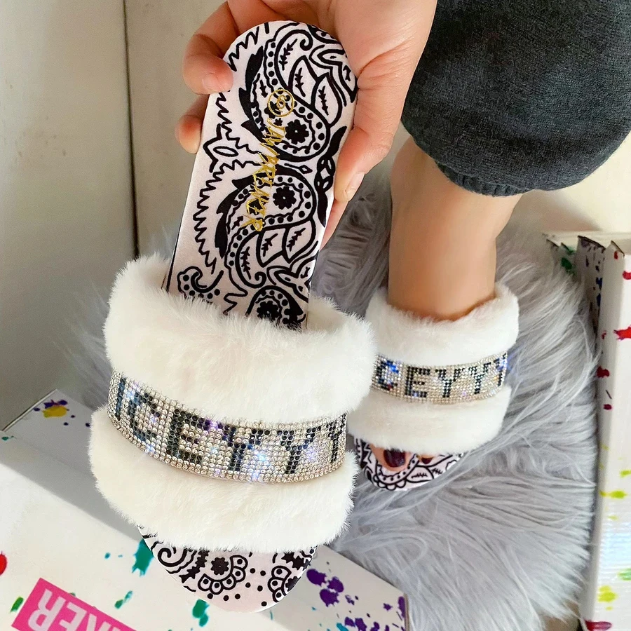 

Spring Soft Slippers With Fur For Home Fluffy Plush Winter Slippers Warm Fuzzy House Slipper Female Women Slides Shoes