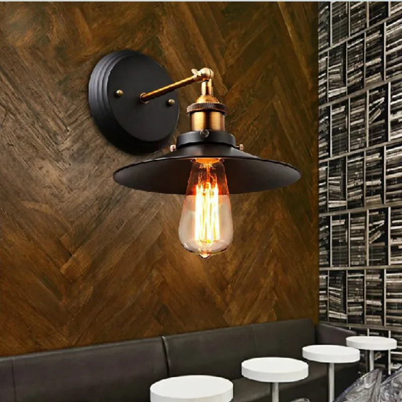 

simple wall lamp loft retro style headboard bedroom black umbrella living room decoration single head flying saucer wall lights