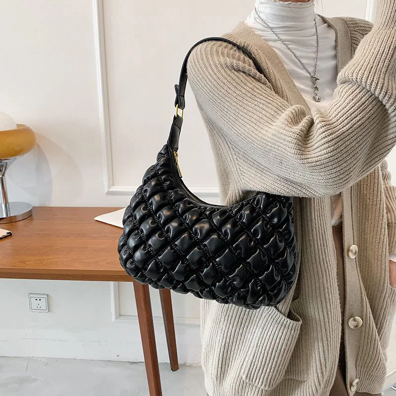 2021 Fashion Plaid Shoulder Bag for Women Luxury Designer Handbags Pleated PU Leather Underarm Crossbody Elegant Hand Bags | Багаж и сумки