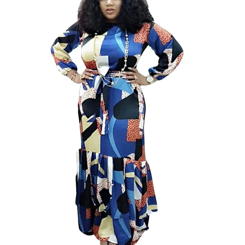 

Женское платье с круглым вырезом, платье с принтом в мусульманском стиле, лето 2021 г., Бандажное платье с длинным рукавом