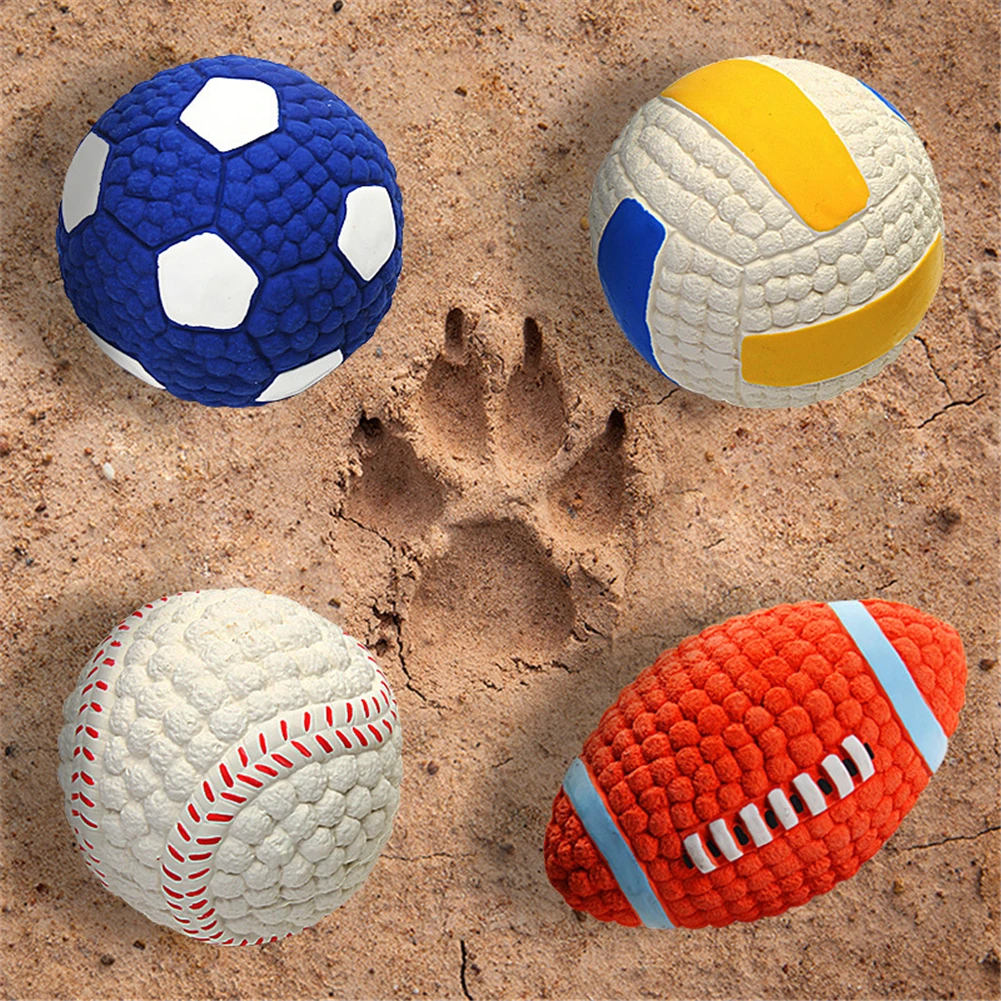 

Rugby Small Dog Pet Toy Tennis Volleyball Football Dog Toy Cotton Filling Latex Press Sound Ball Bite Resistant Pets Squeak Toy