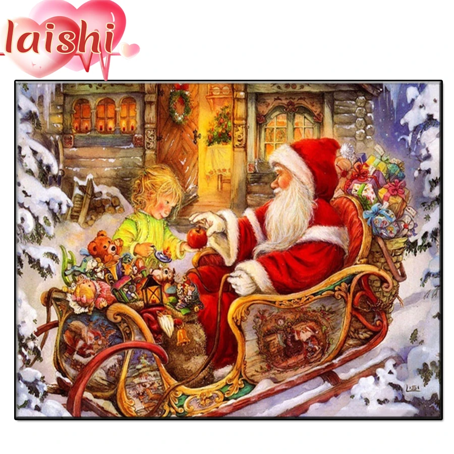 

5D DIY Snow scene, Santa Claus gives gifts Round Drill Diamond Painting Diamond Art Embroidery Diamond Mosaic home Decor Gift