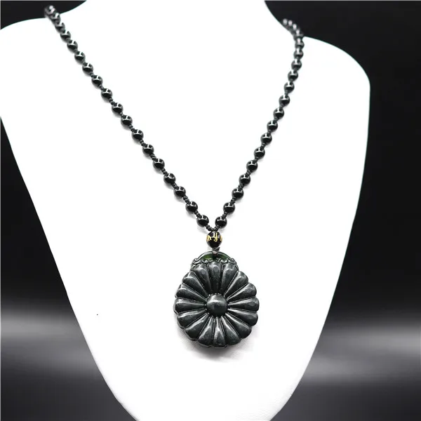 Натуральный черный зеленый китайский Нефритовый Цветок Кулон Бусы Ожерелье Шарм