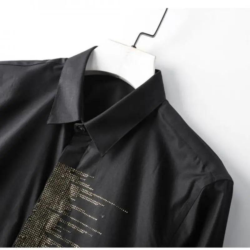 Diamond Luxury Mosaic Shirt Fashion Solid Color Long Sleeve Dress Men White Black Mens Shirts Casual Slim Fit | Мужская одежда